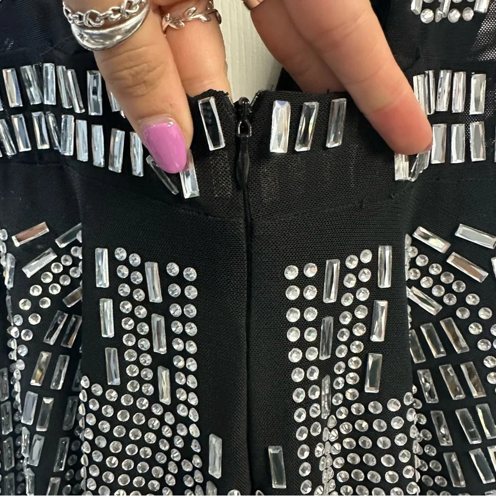 AKIRA Black and Silver Embellished Rhinestone Romper NWT - Picture 4 of 5